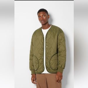 Bershka Green Quilted V- Neck Jacket